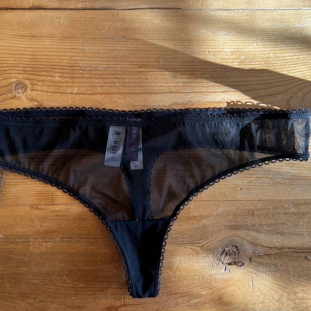 Black Sheer Lace Trim Thong